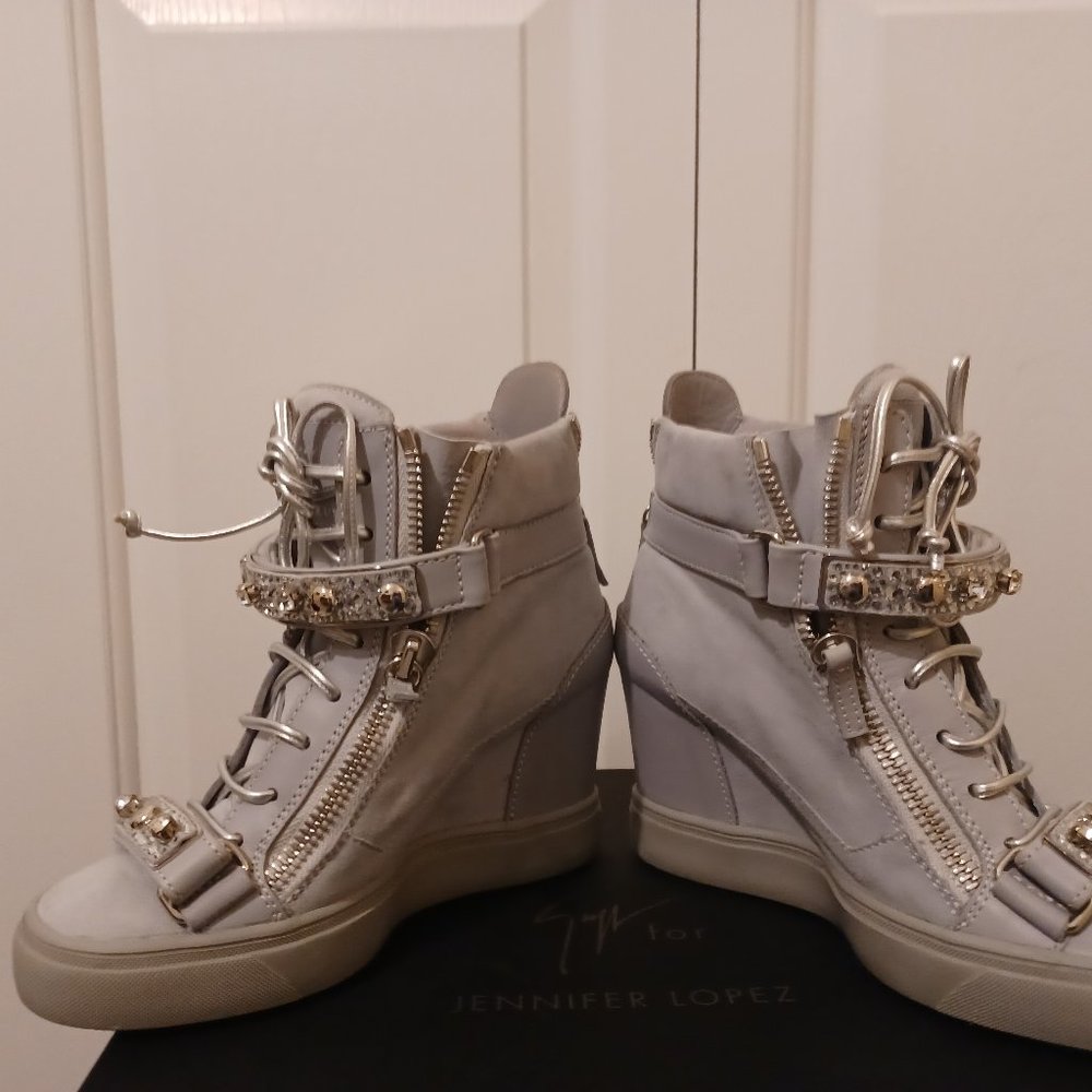 Giuseppe Zanotti for Jennifer Lopez Tiana Crystal High-Top Wedge Sneaker - Picture 2 of 11